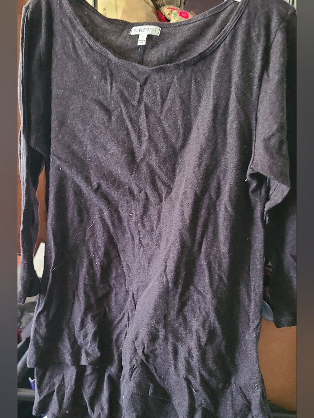 StyleMint Charcoal 3/4 Sleeve Hi-Lo Scoop Neck, Tee.